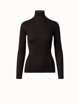 Soft Cashmere Silk Fine Ribbed Mock Neck Sweater
