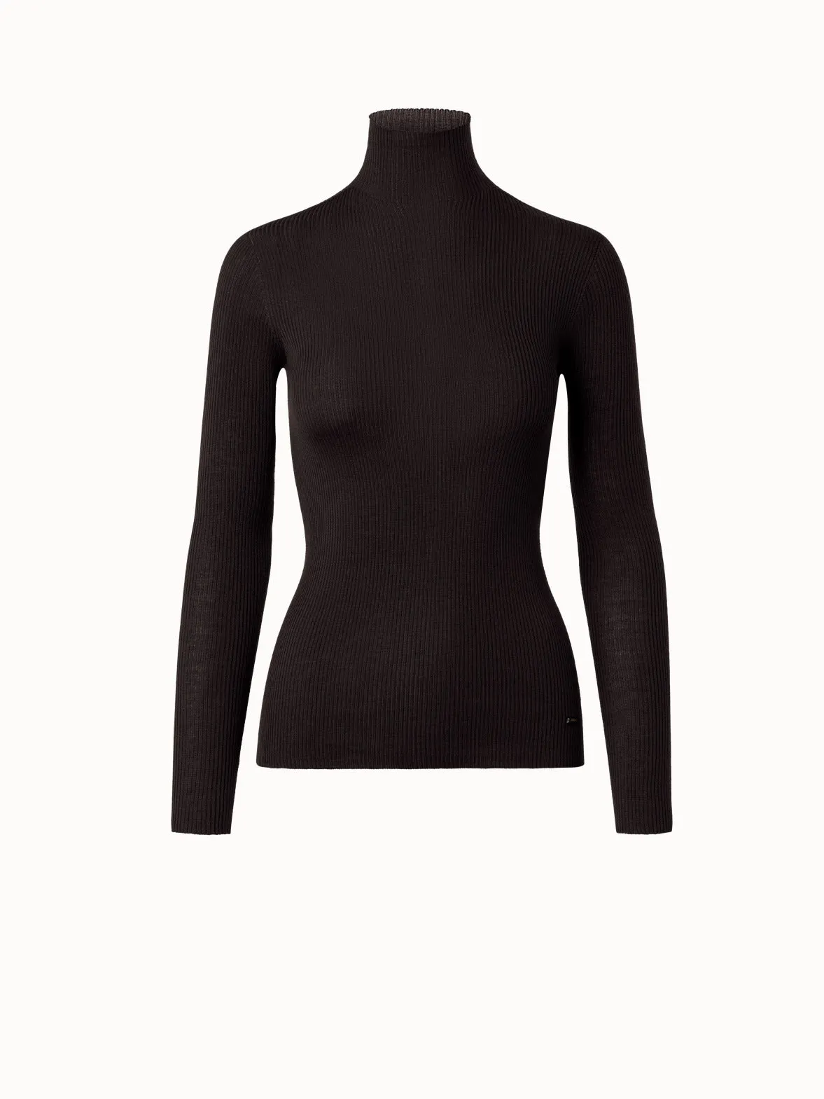 Soft Cashmere Silk Fine Ribbed Mock Neck Sweater