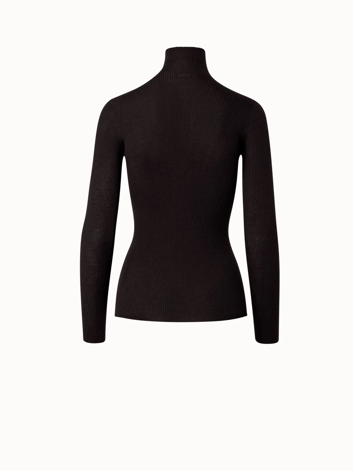 Soft Cashmere Silk Fine Ribbed Mock Neck Sweater