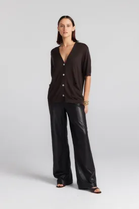 Cashmere Silk Short Sleeve Cardigan - Chocolate