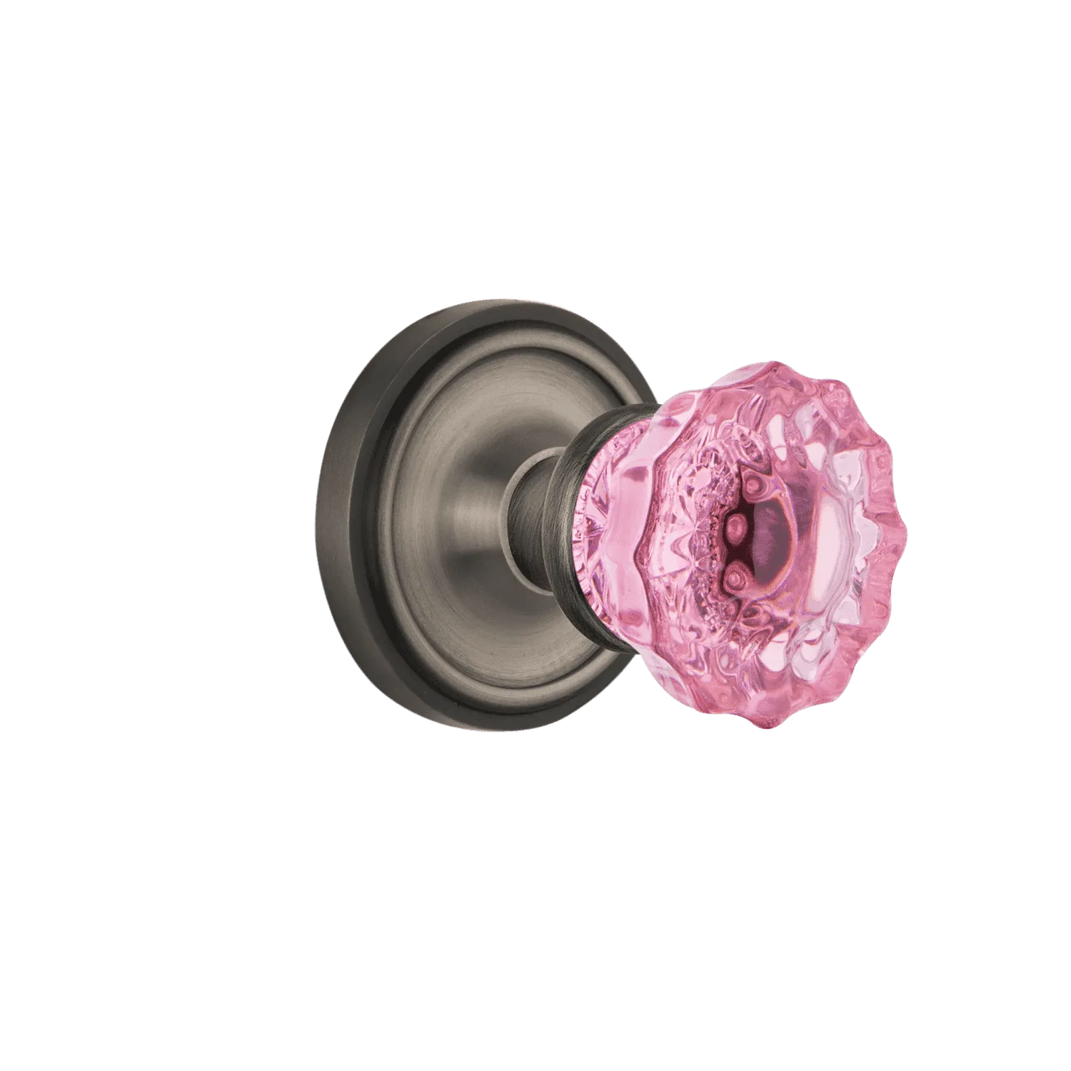 Classic Rosette with Pink Crystal Knob in Antique Pewter