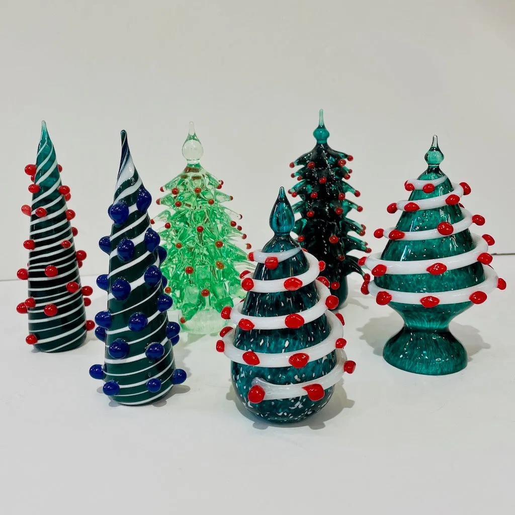Contemporary Italian White Green Red Murano Glass Christmas Tree Cone Sculpture