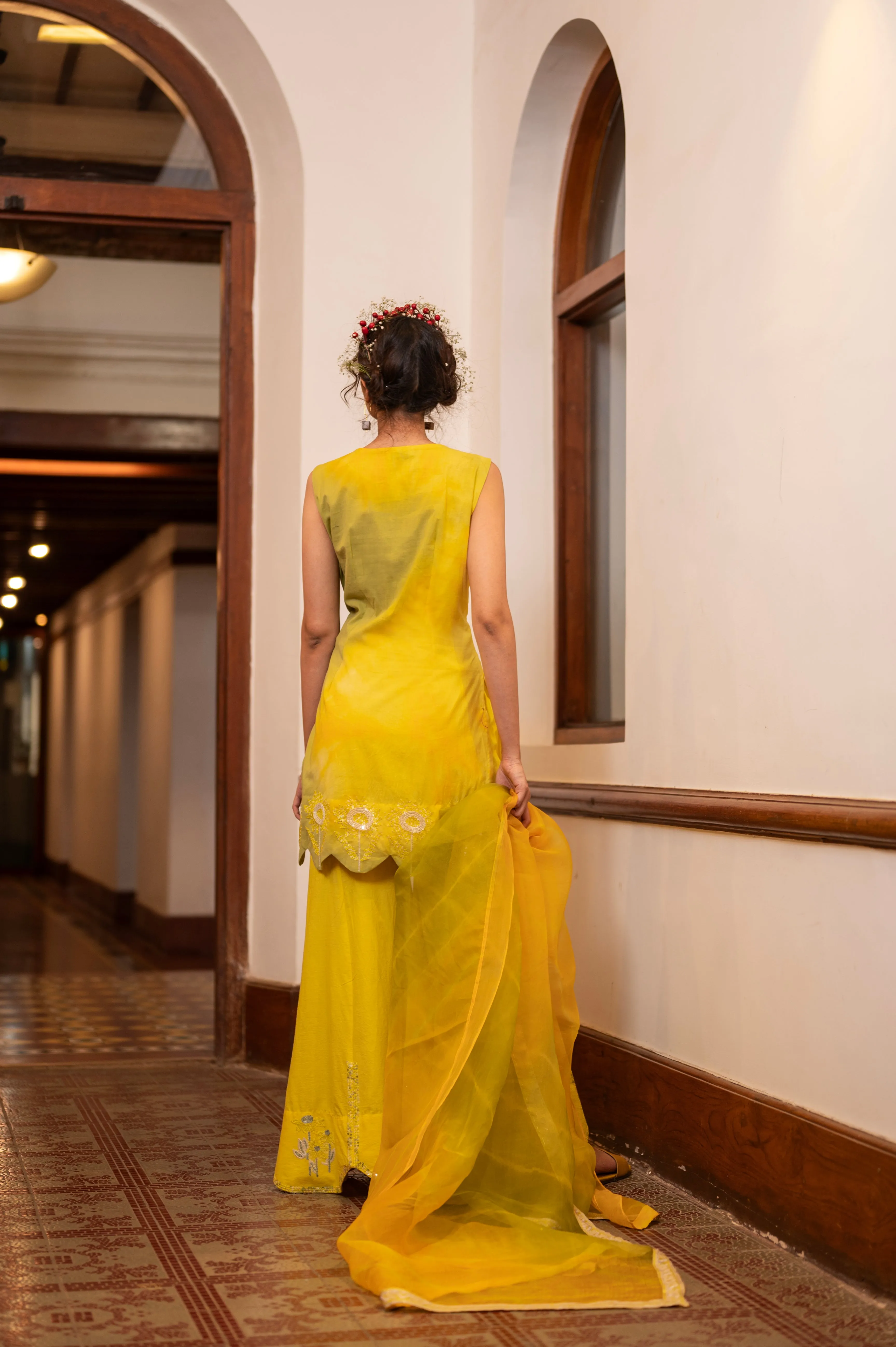 Cotton sharara pant with hand embroidery sequenced sunflower motifs
