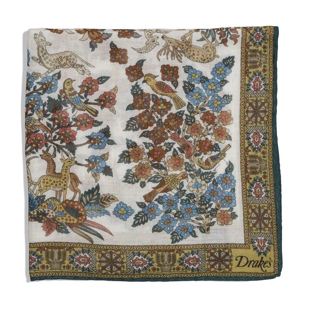 Cotton/Modal/Cashmere Print Garden of Eden Pocket Square