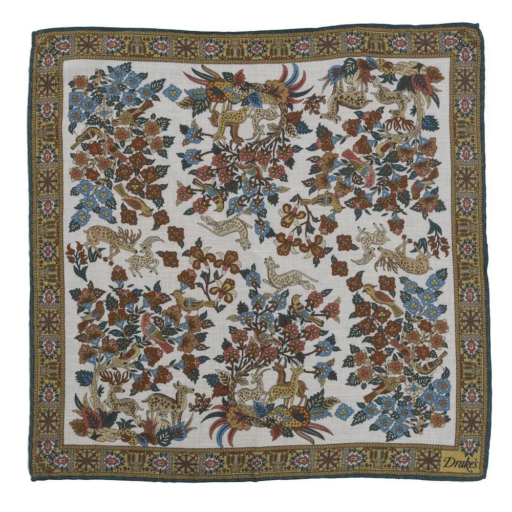 Cotton/Modal/Cashmere Print Garden of Eden Pocket Square