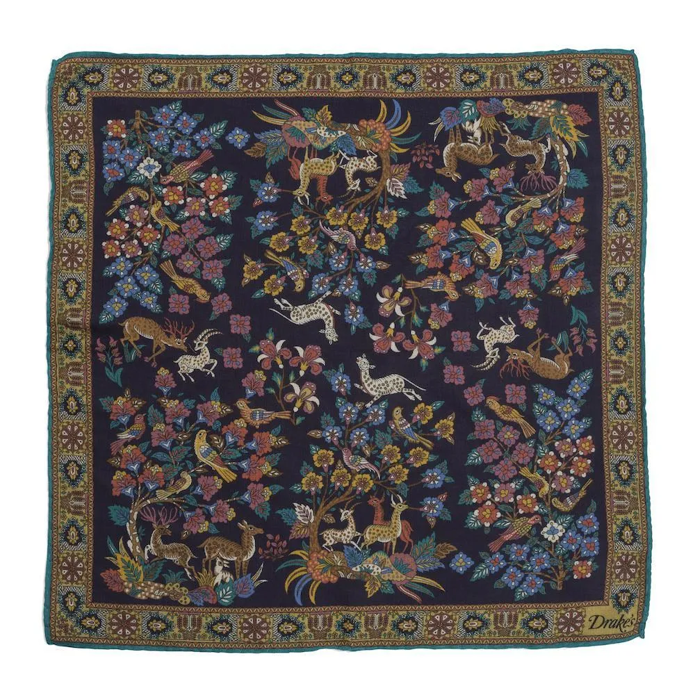 Cotton/Modal/Cashmere Print Garden of Eden Pocket Square