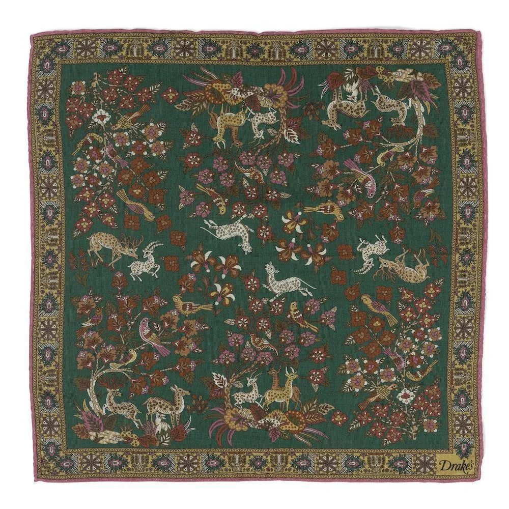 Cotton/Modal/Cashmere Print Garden of Eden Pocket Square