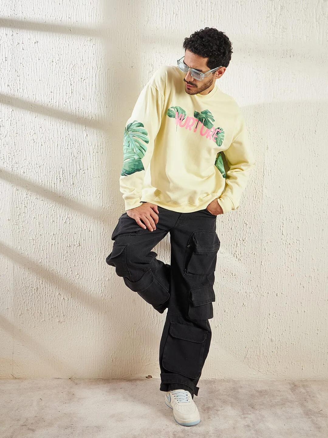 Cream Nurture Graphic Oversized Sweatshirt