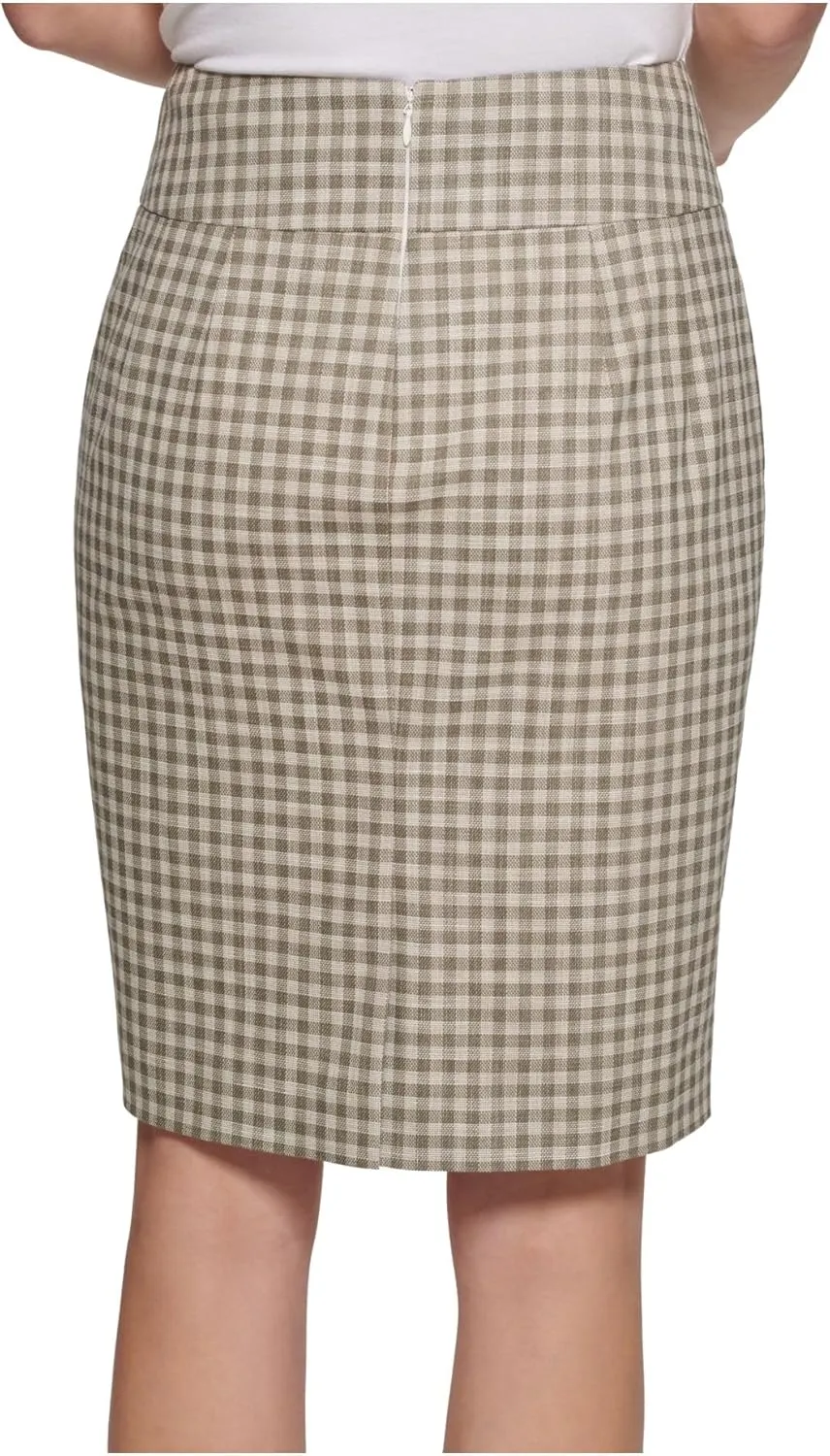 DKNY Women's Plaid Belted Pencil Skirt