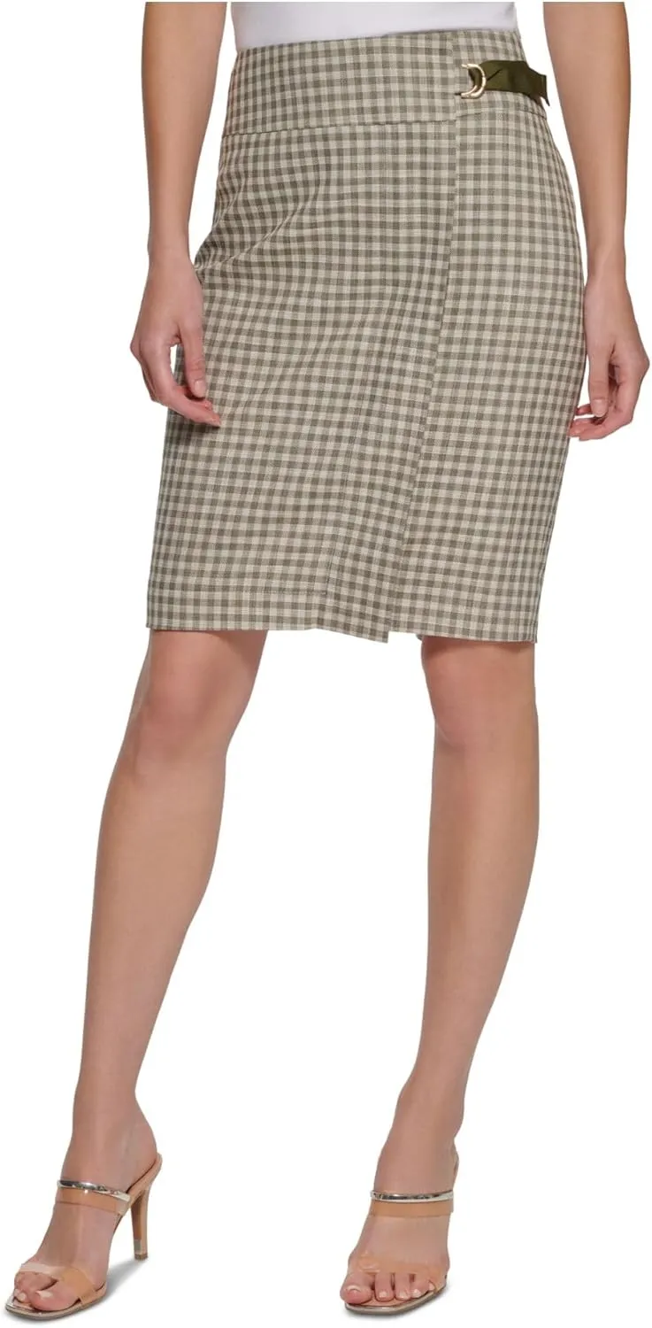 DKNY Women's Plaid Belted Pencil Skirt