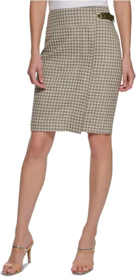 DKNY Women's Plaid Belted Pencil Skirt