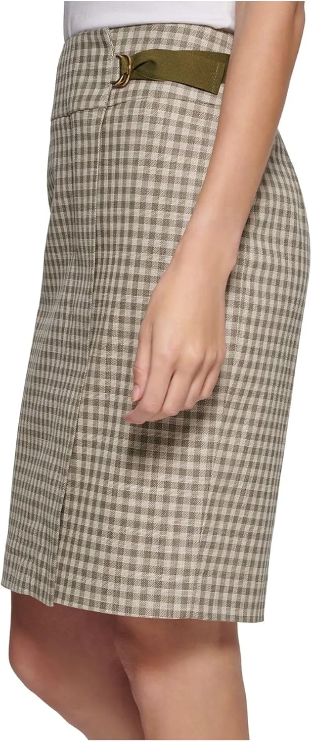 DKNY Women's Plaid Belted Pencil Skirt