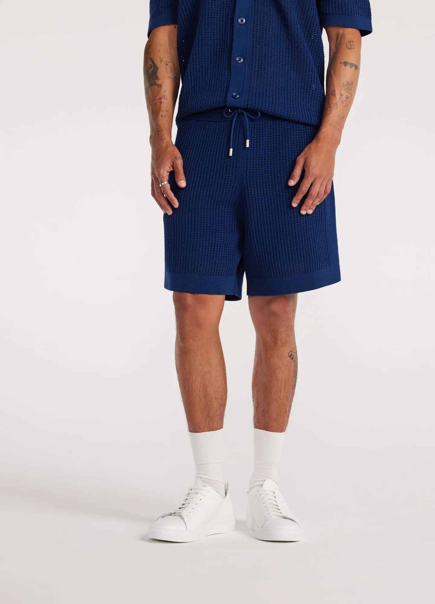 Eyelet Mesh Knit Shorts Delft Blue
