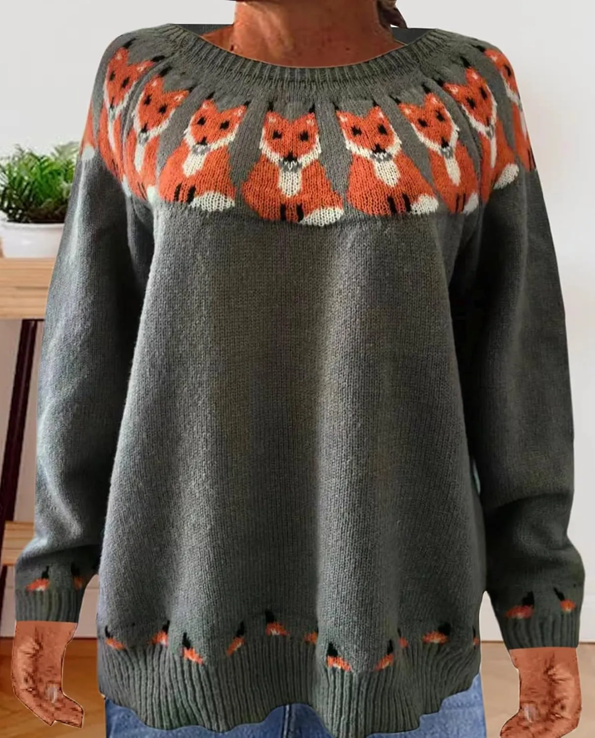 Fair Isle Sweater for Women Long Sleeve Pullover Sweaters Womens Casual Loose Fair Isle Knit Sweater Tops