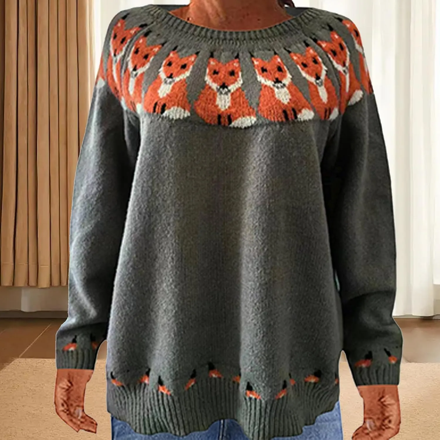 Fair Isle Sweater for Women Long Sleeve Pullover Sweaters Womens Casual Loose Fair Isle Knit Sweater Tops