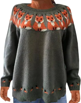 Fair Isle Sweater for Women Long Sleeve Pullover Sweaters Womens Casual Loose Fair Isle Knit Sweater Tops