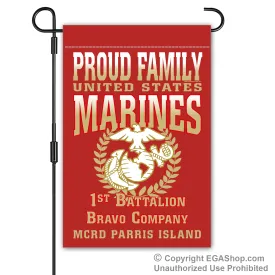 Garden Flag: Bravo Proud Family, Mom, Dad (Parris Island)