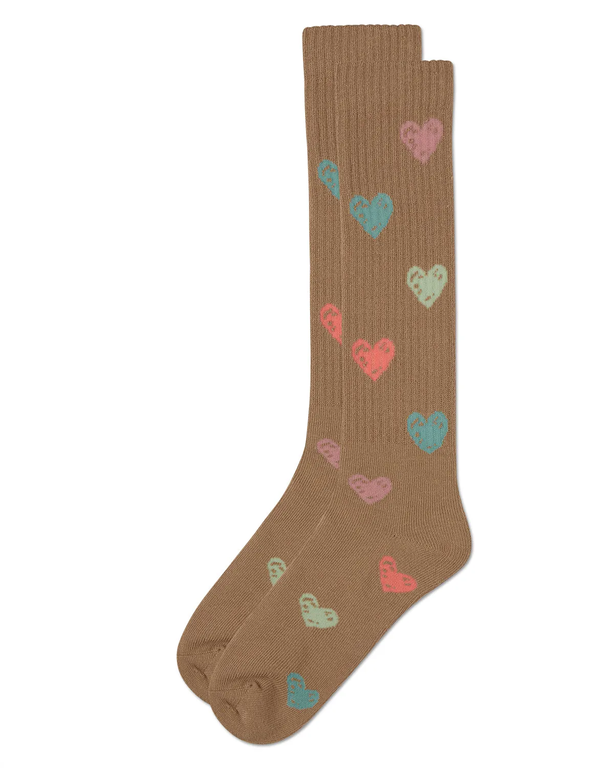 Girls Ribbed Cotton Blend "Multi Graffiti Hearts" Knee Sock
