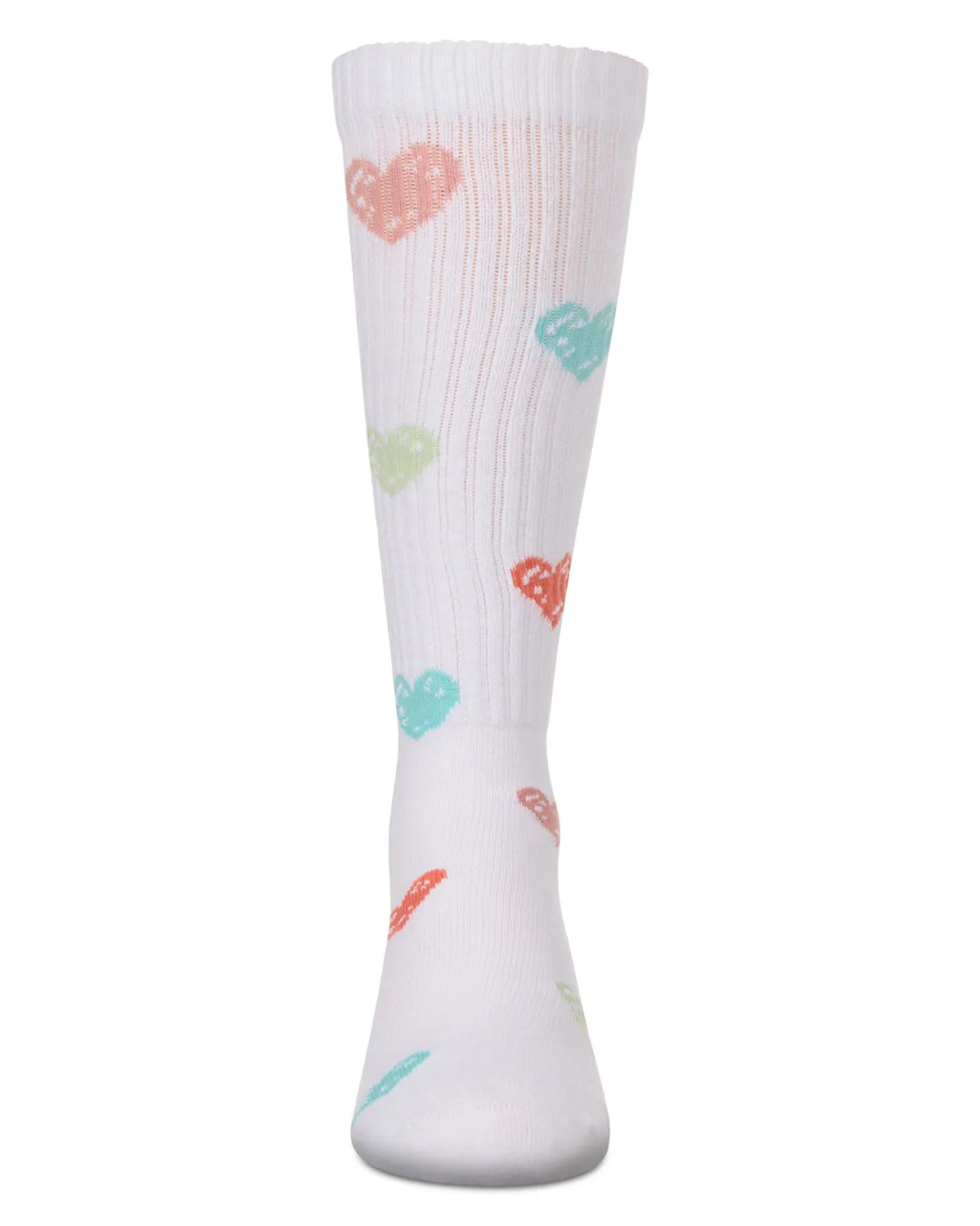 Girls Ribbed Cotton Blend "Multi Graffiti Hearts" Knee Sock
