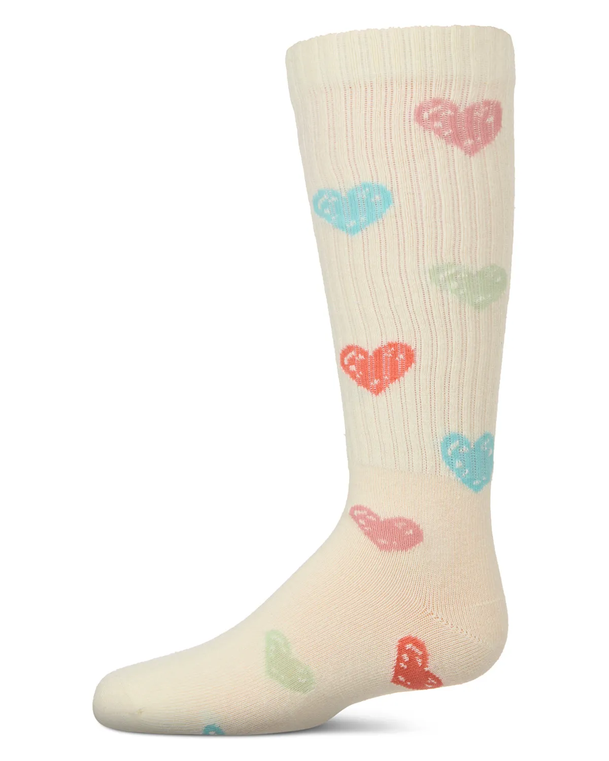 Girls Ribbed Cotton Blend "Multi Graffiti Hearts" Knee Sock