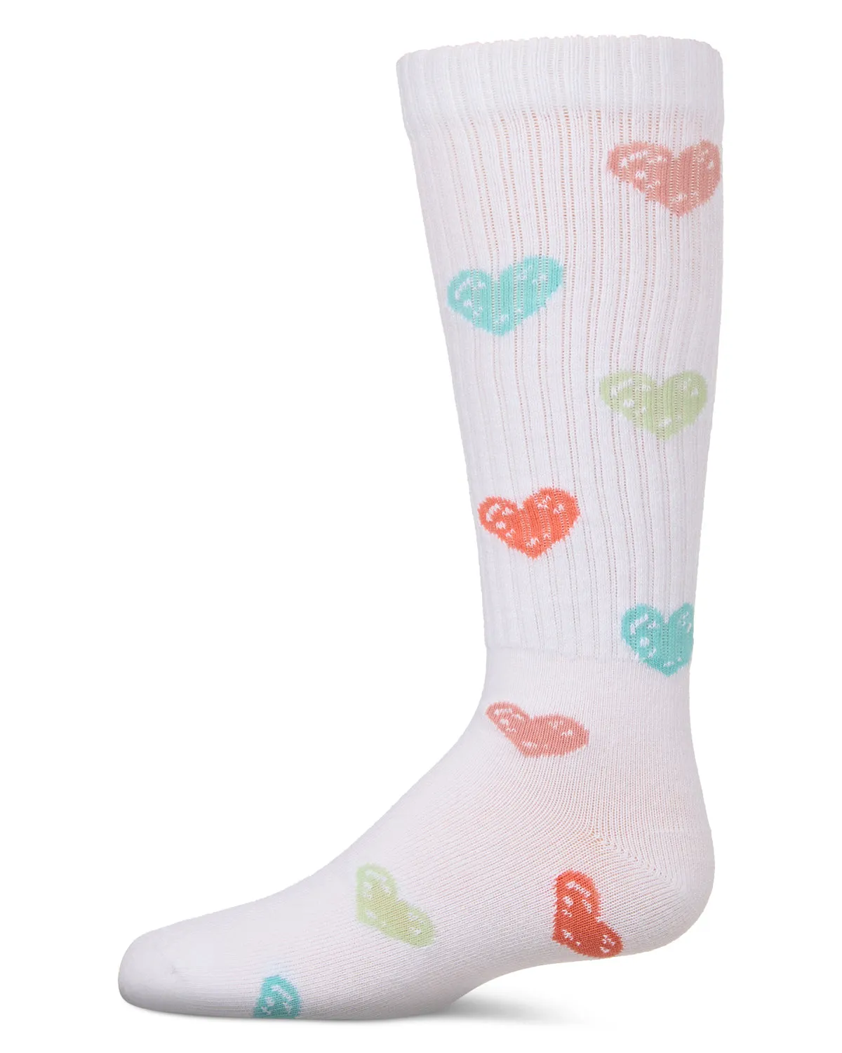 Girls Ribbed Cotton Blend "Multi Graffiti Hearts" Knee Sock