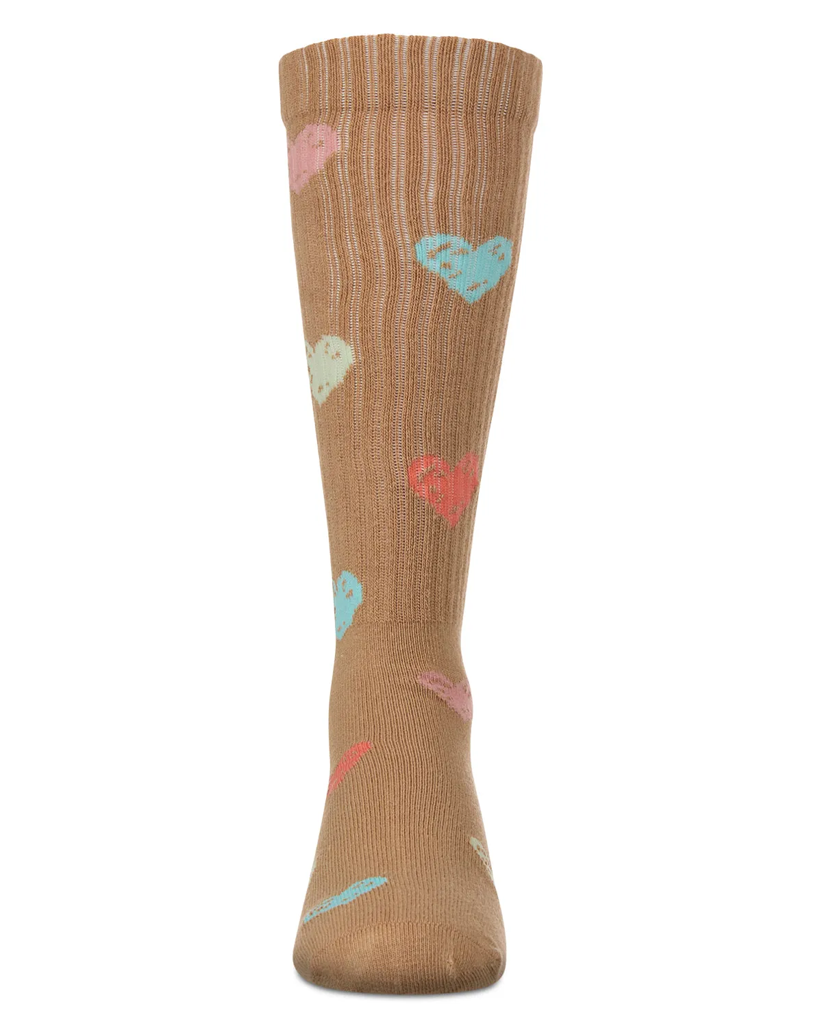 Girls Ribbed Cotton Blend "Multi Graffiti Hearts" Knee Sock