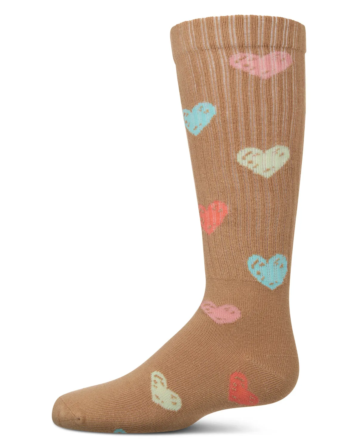 Girls Ribbed Cotton Blend "Multi Graffiti Hearts" Knee Sock