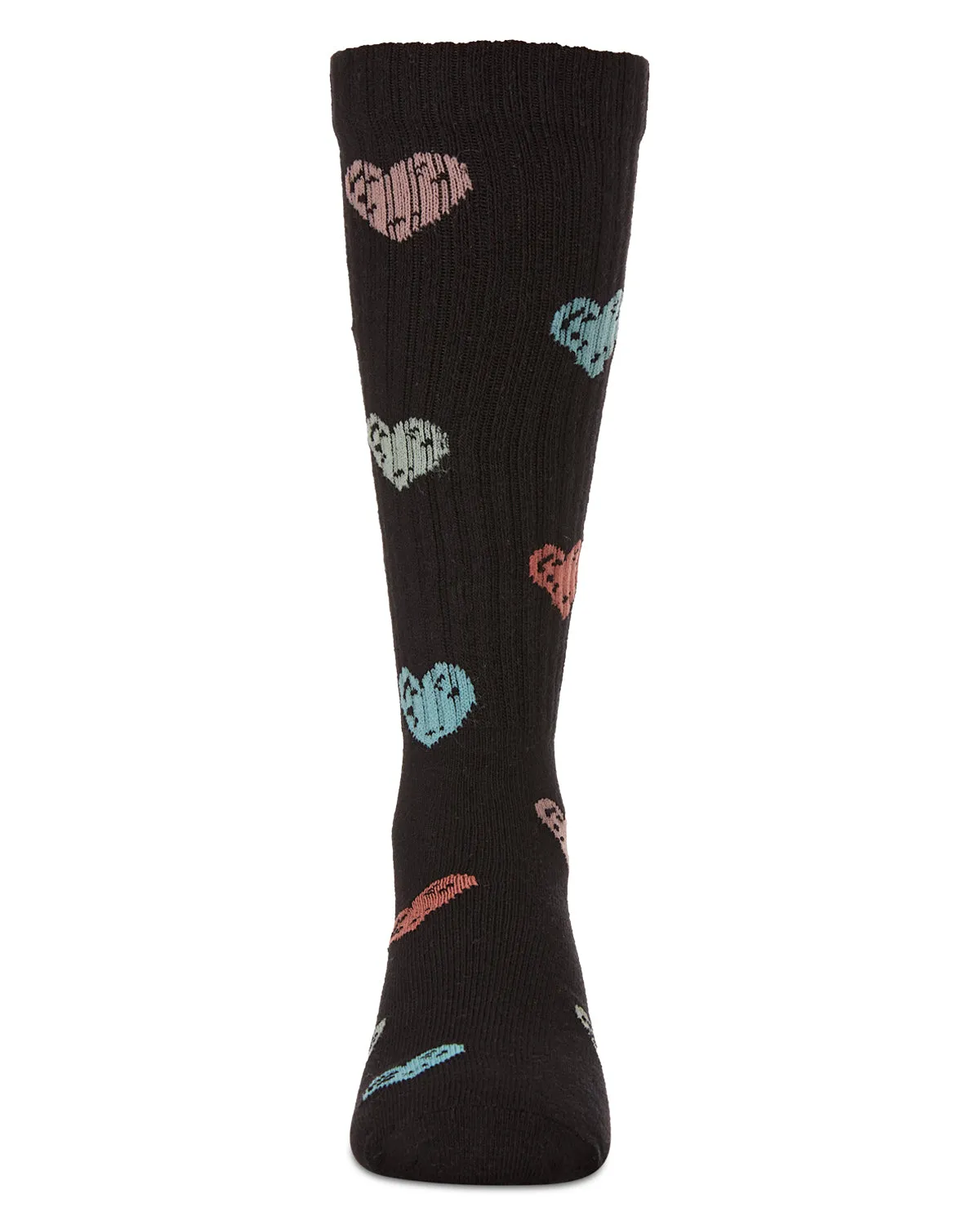Girls Ribbed Cotton Blend "Multi Graffiti Hearts" Knee Sock