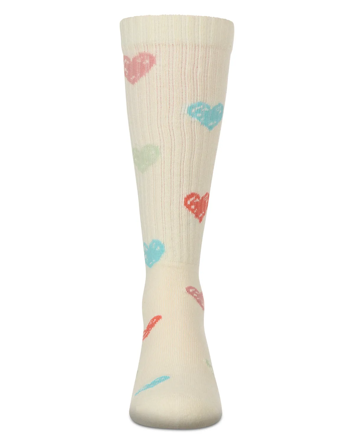 Girls Ribbed Cotton Blend "Multi Graffiti Hearts" Knee Sock