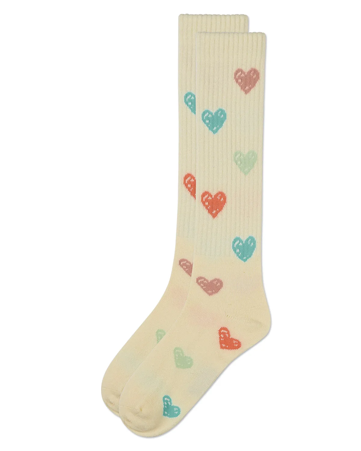 Girls Ribbed Cotton Blend "Multi Graffiti Hearts" Knee Sock