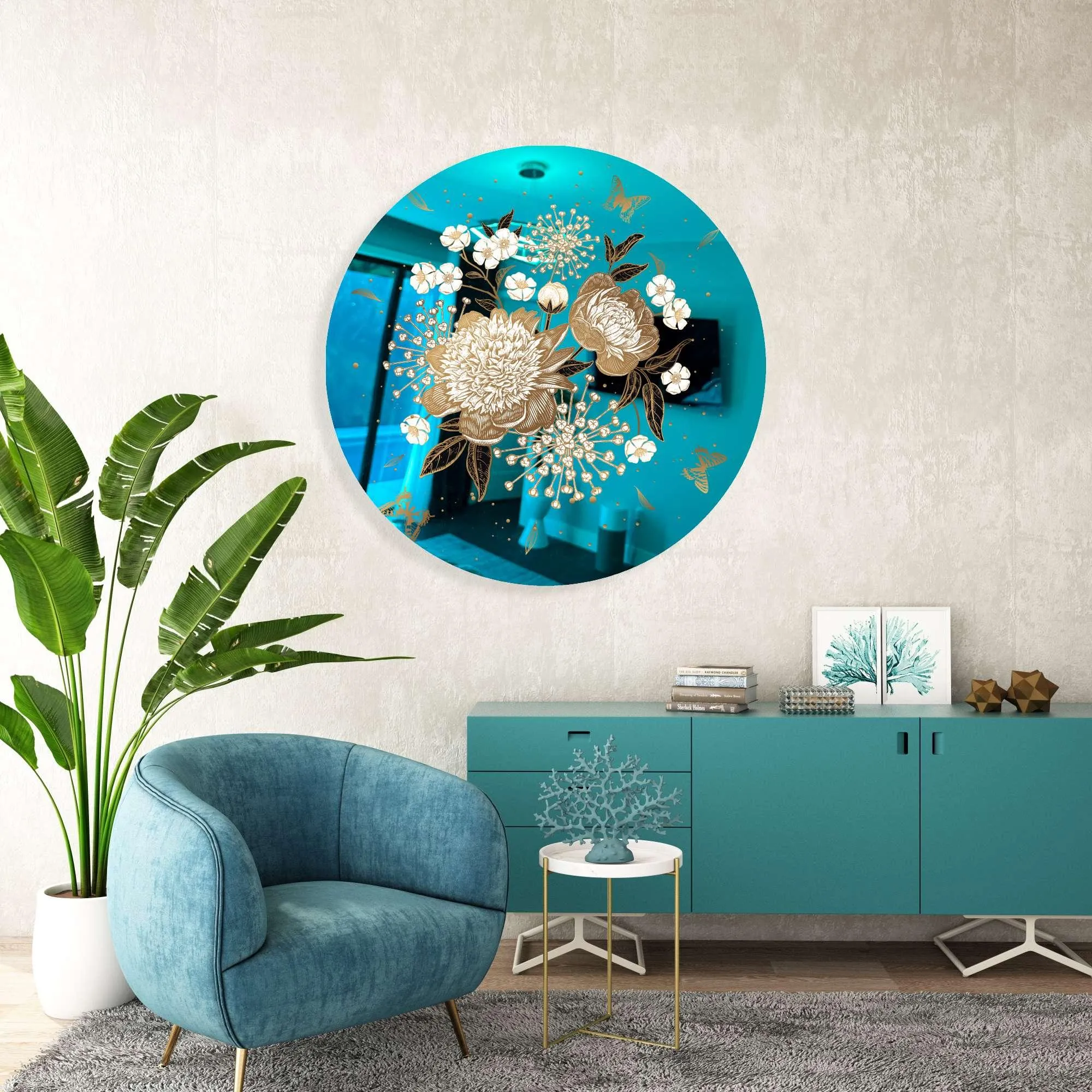 Gold Flowers Printed Mirror Acrylic Circles