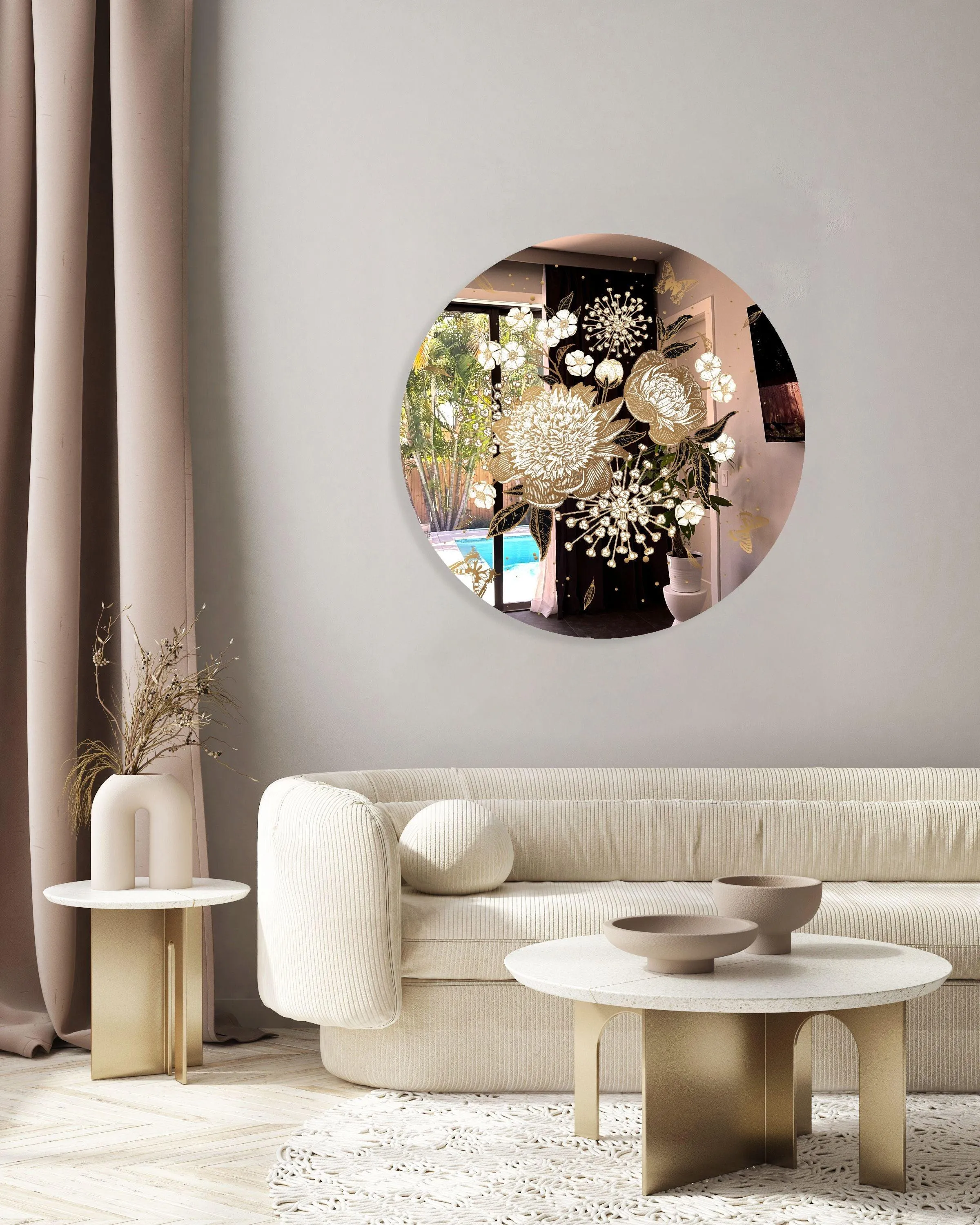 Gold Flowers Printed Mirror Acrylic Circles