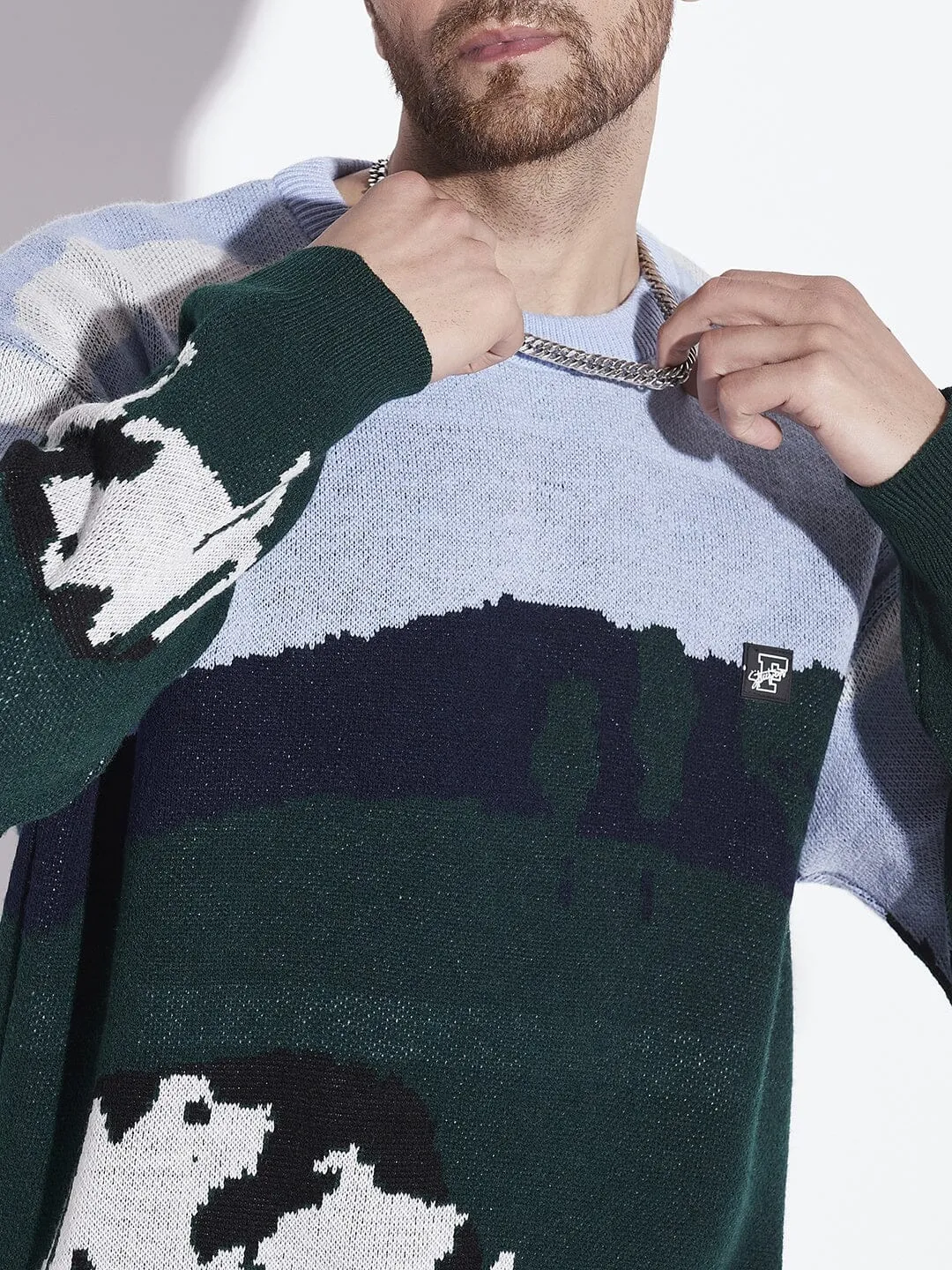 Cozy Oversized Sweater with Grazing Scene Graphic Design