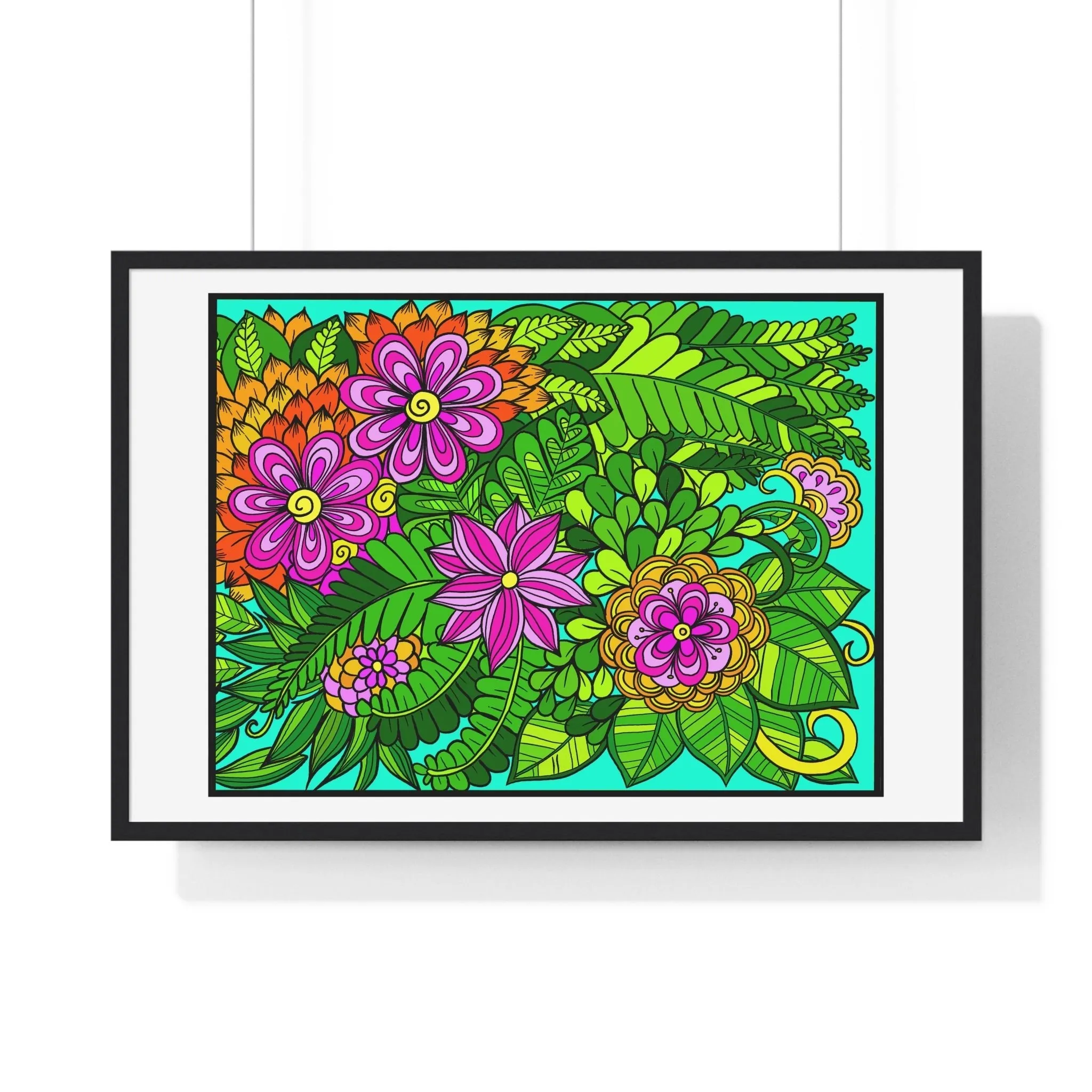 Horizontal Framed Poster - Flower Doodle 36"x24"