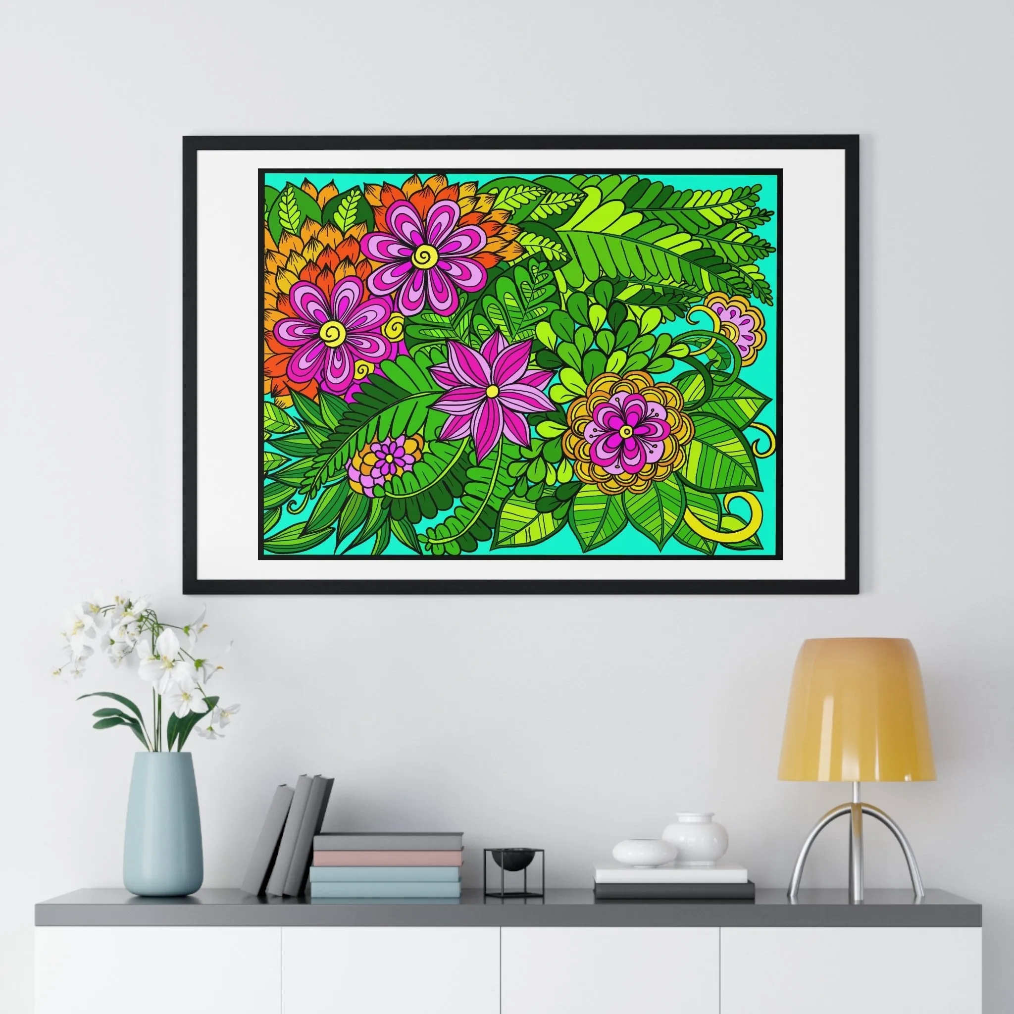 Horizontal Framed Poster - Flower Doodle 36"x24"