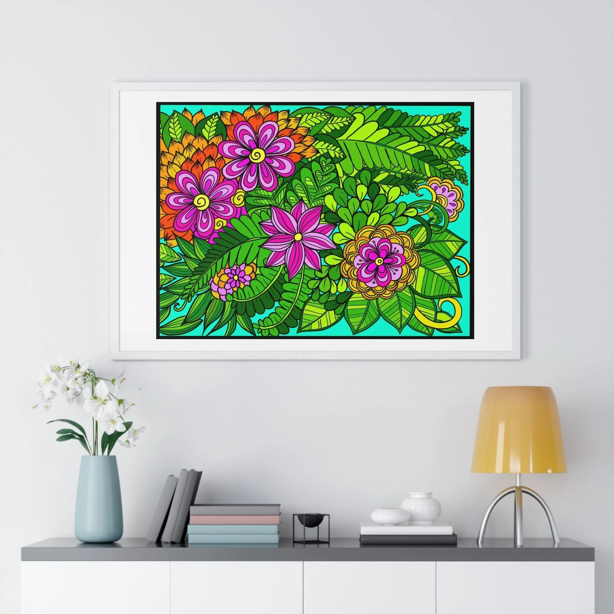 Horizontal Framed Poster - Flower Doodle 36"x24"