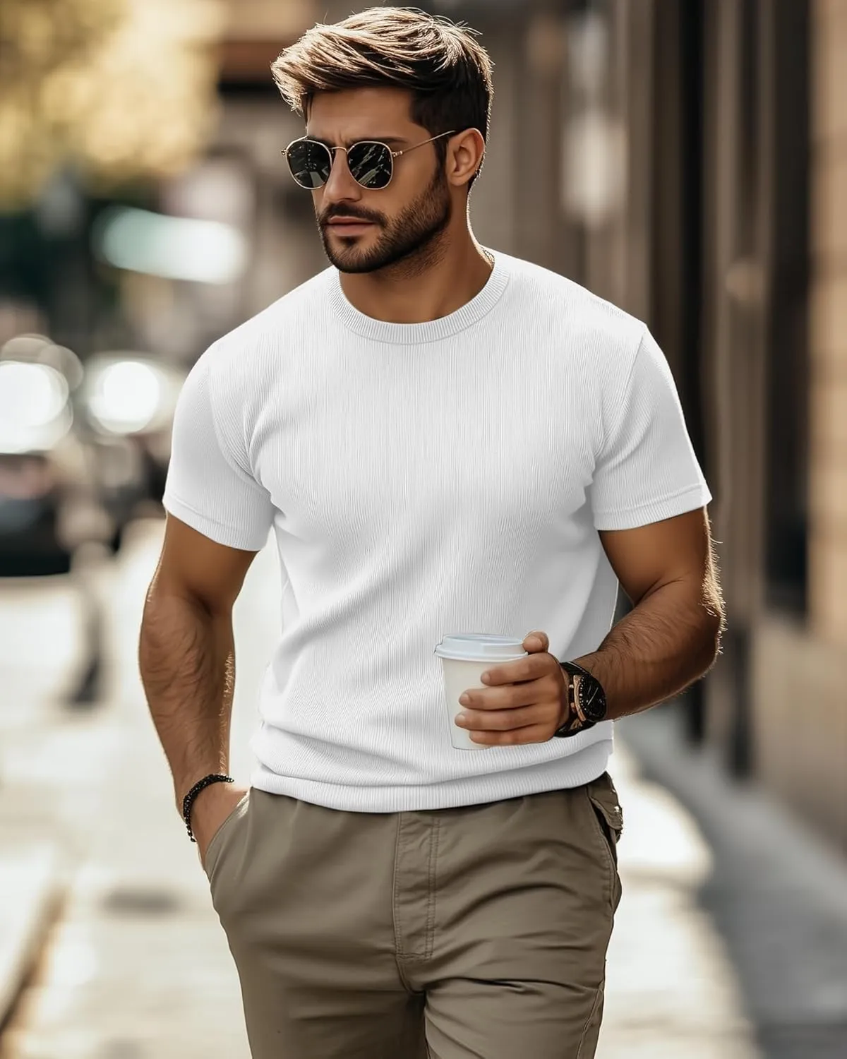 Huukeay 3 Pack Men's T-Shirts Crewneck Short Sleeve Shirts Ribbed Knit Tees Dressy Casual Tops