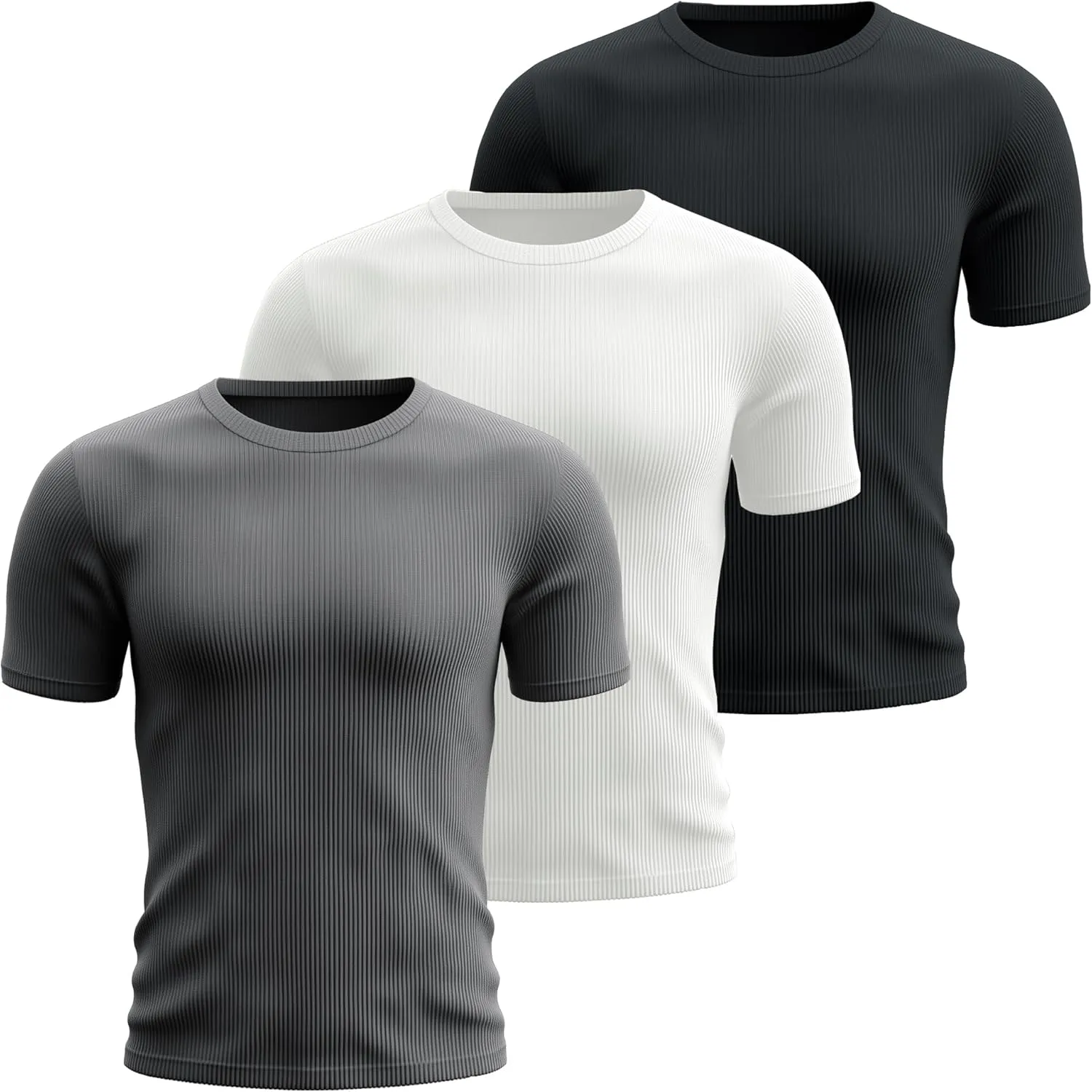 Huukeay 3 Pack Men's T-Shirts Crewneck Short Sleeve Shirts Ribbed Knit Tees Dressy Casual Tops