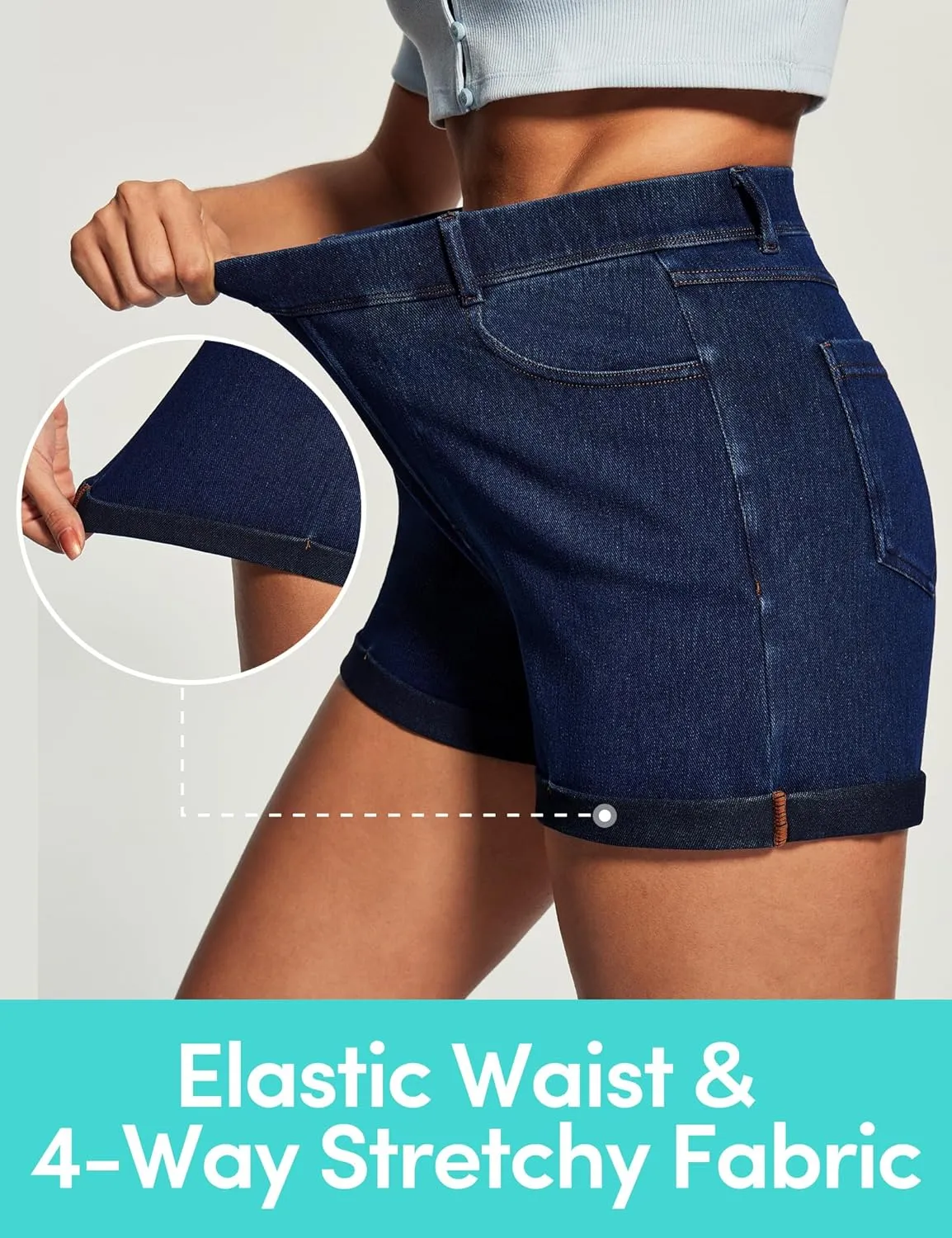 IUGA Stretchy Jorts Women Pull On Jean Shorts Womens High Waisted Folded Hem Denim Shorts Summer Casual with Pockets