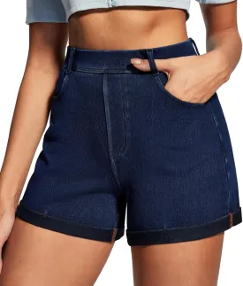 IUGA Stretchy Jorts Women Pull On Jean Shorts Womens High Waisted Folded Hem Denim Shorts Summer Casual with Pockets