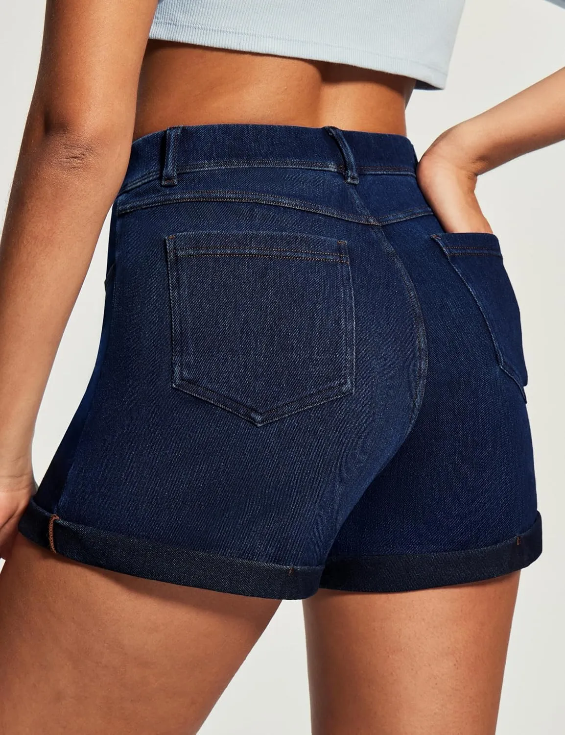 IUGA Stretchy Jorts Women Pull On Jean Shorts Womens High Waisted Folded Hem Denim Shorts Summer Casual with Pockets