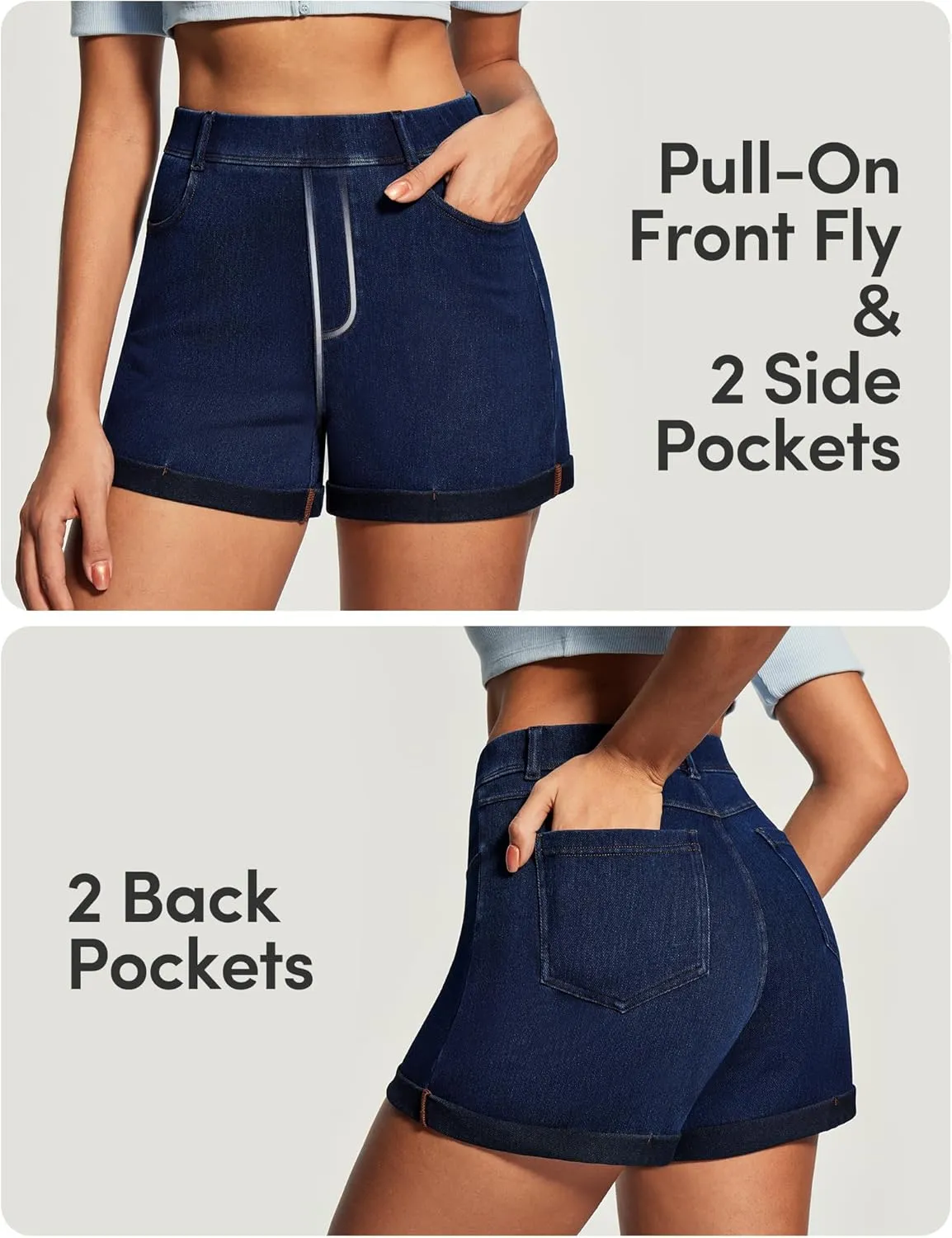 IUGA Stretchy Jorts Women Pull On Jean Shorts Womens High Waisted Folded Hem Denim Shorts Summer Casual with Pockets