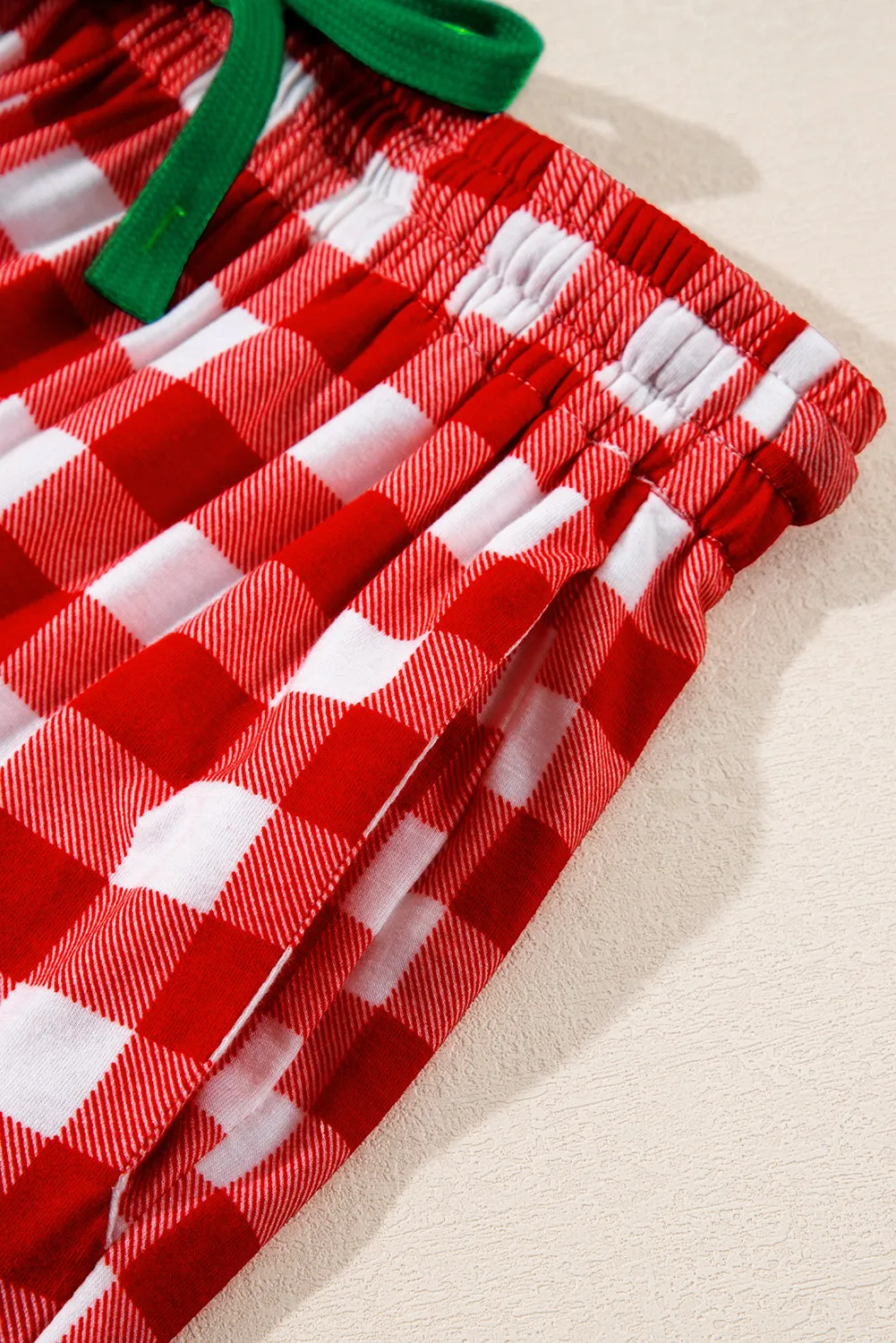 kesley christmas Plaid Collared Neck Long Sleeve Top and Pants Set pajama set