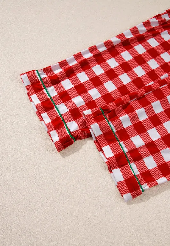 kesley christmas Plaid Collared Neck Long Sleeve Top and Pants Set pajama set