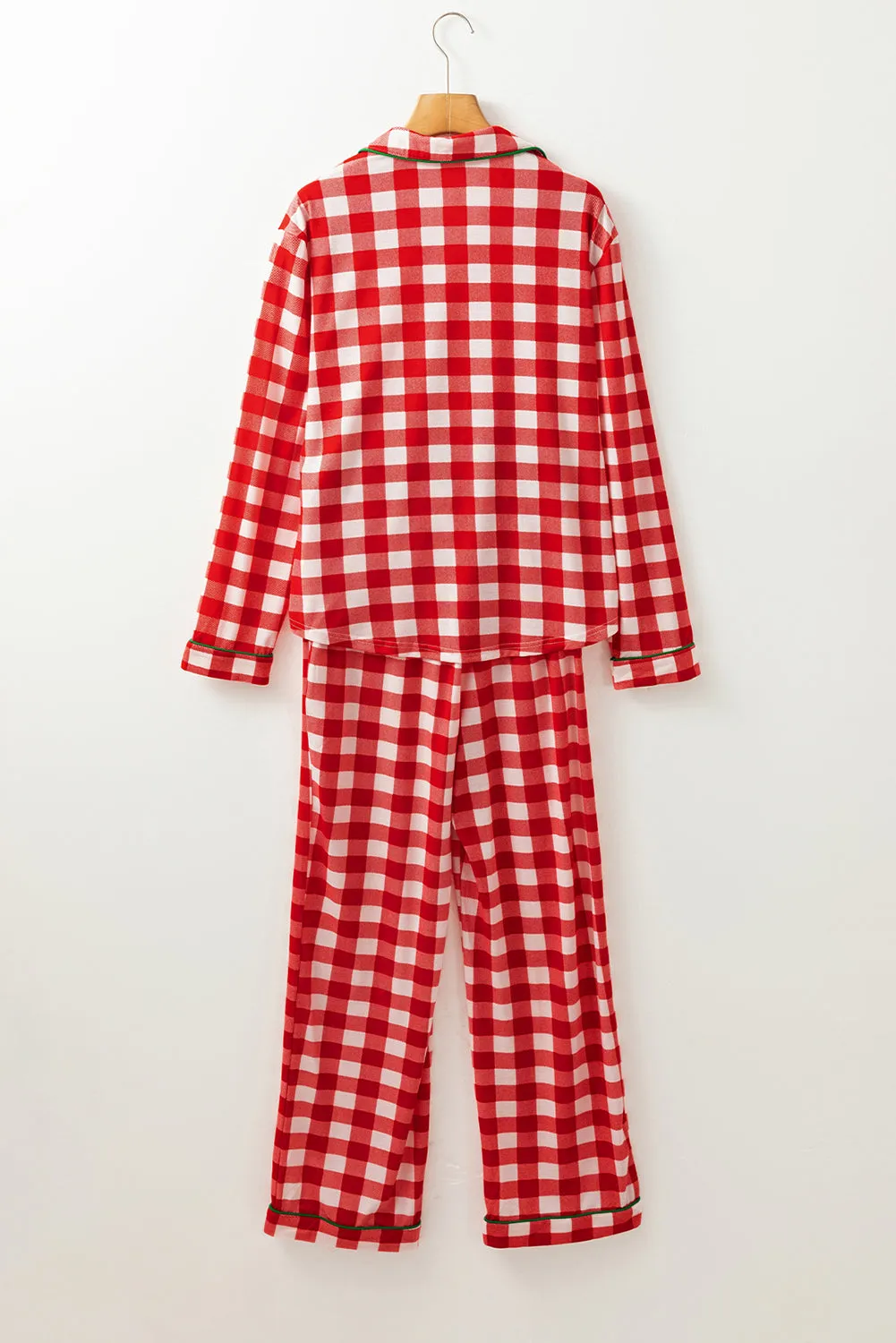kesley christmas Plaid Collared Neck Long Sleeve Top and Pants Set pajama set