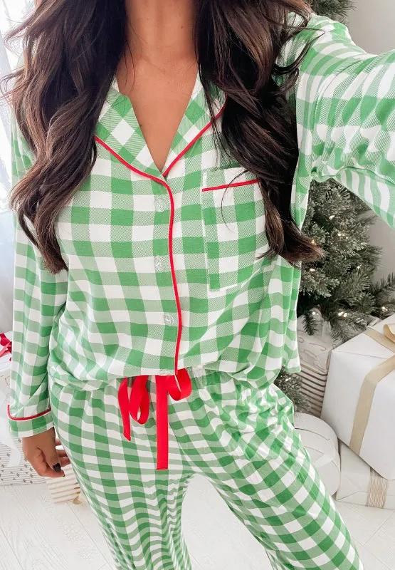 kesley christmas Plaid Collared Neck Long Sleeve Top and Pants Set pajama set