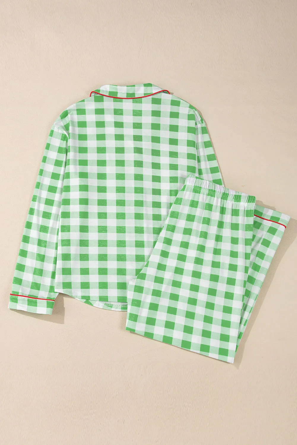 kesley christmas Plaid Collared Neck Long Sleeve Top and Pants Set pajama set