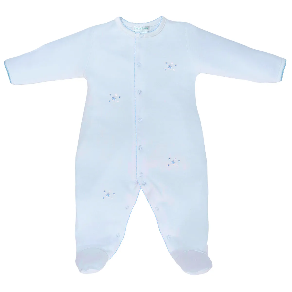 Lightblue Bubble Stars Embroidery Footie | Baby Boy