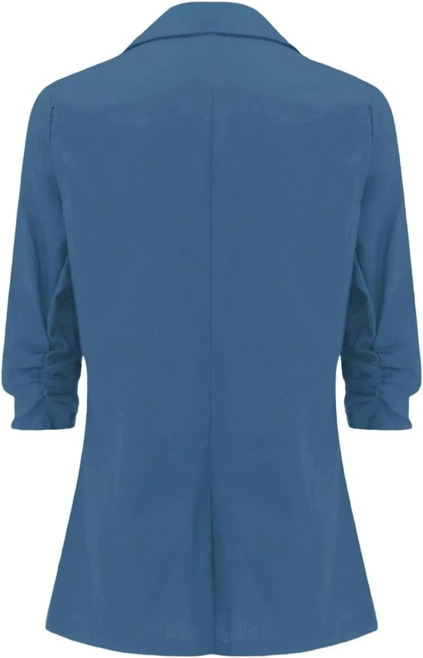 Linen Blazer Women Fall Fashion 3/4 Sleeve Open Front Business Casual Blazers Lightweight Work Office Suit Jackets