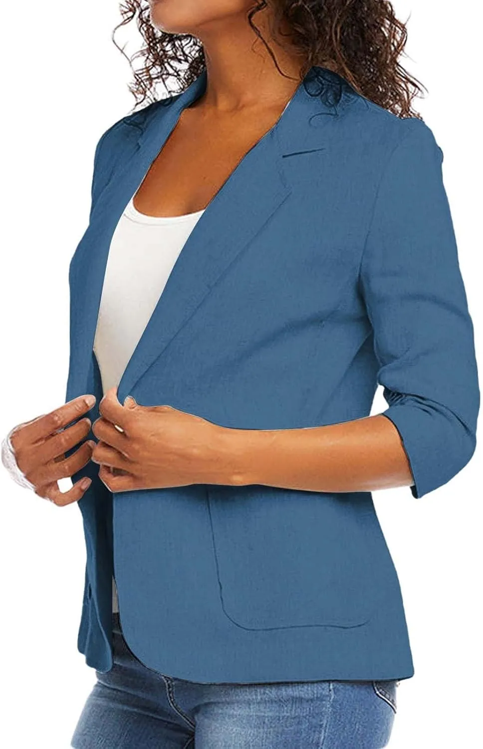 Linen Blazer Women Fall Fashion 3/4 Sleeve Open Front Business Casual Blazers Lightweight Work Office Suit Jackets
